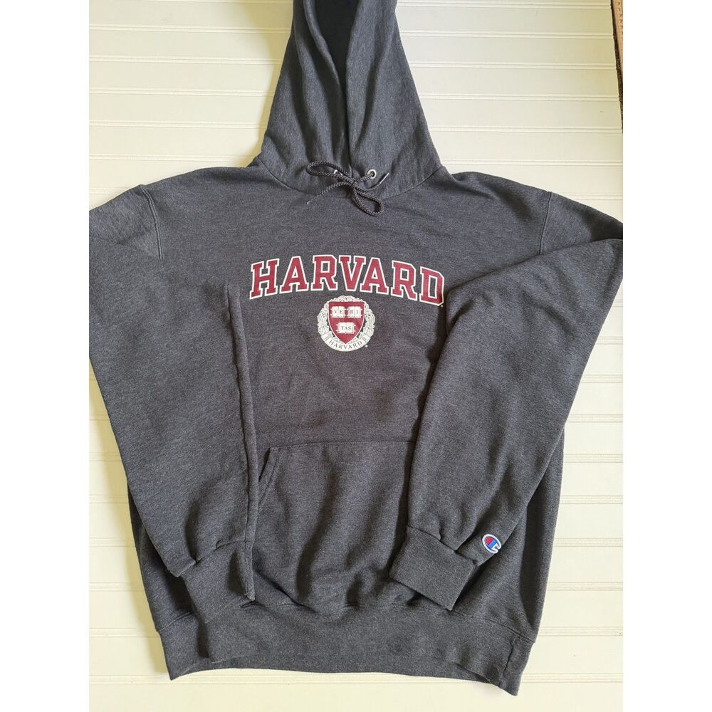 Champion Harvard University Hoodie Pullover Sweatshirt Gray Size Medium